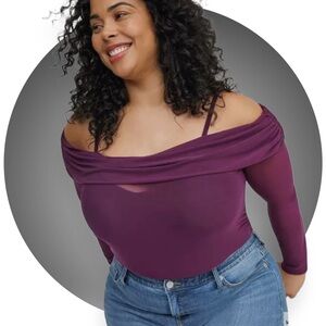 BOGO TORRID BLACK NWOT Mesh Off Shoulder Side Cinch Top